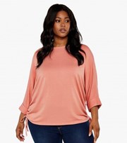 Apricot Curves Pink Drawstring 3/4 Sleeve Top